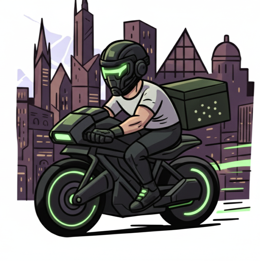 Pizza wird gebacken, verpackt und per Motorrad durch die Stadt geliefert